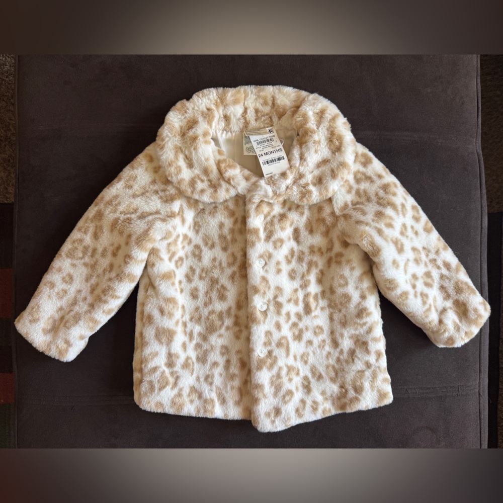 First Impressions Cream and Brown Faux Fur Kids Coat